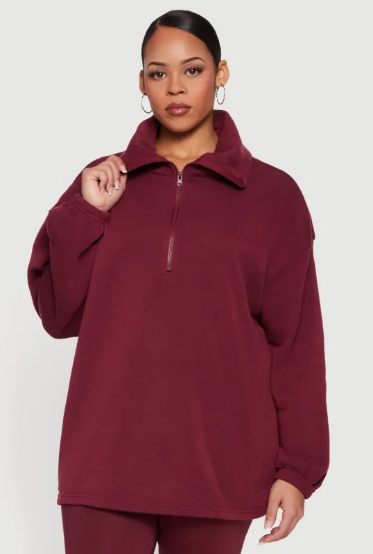Plus Size Half Zip Long Sleeve Pullover sold by Rainbow