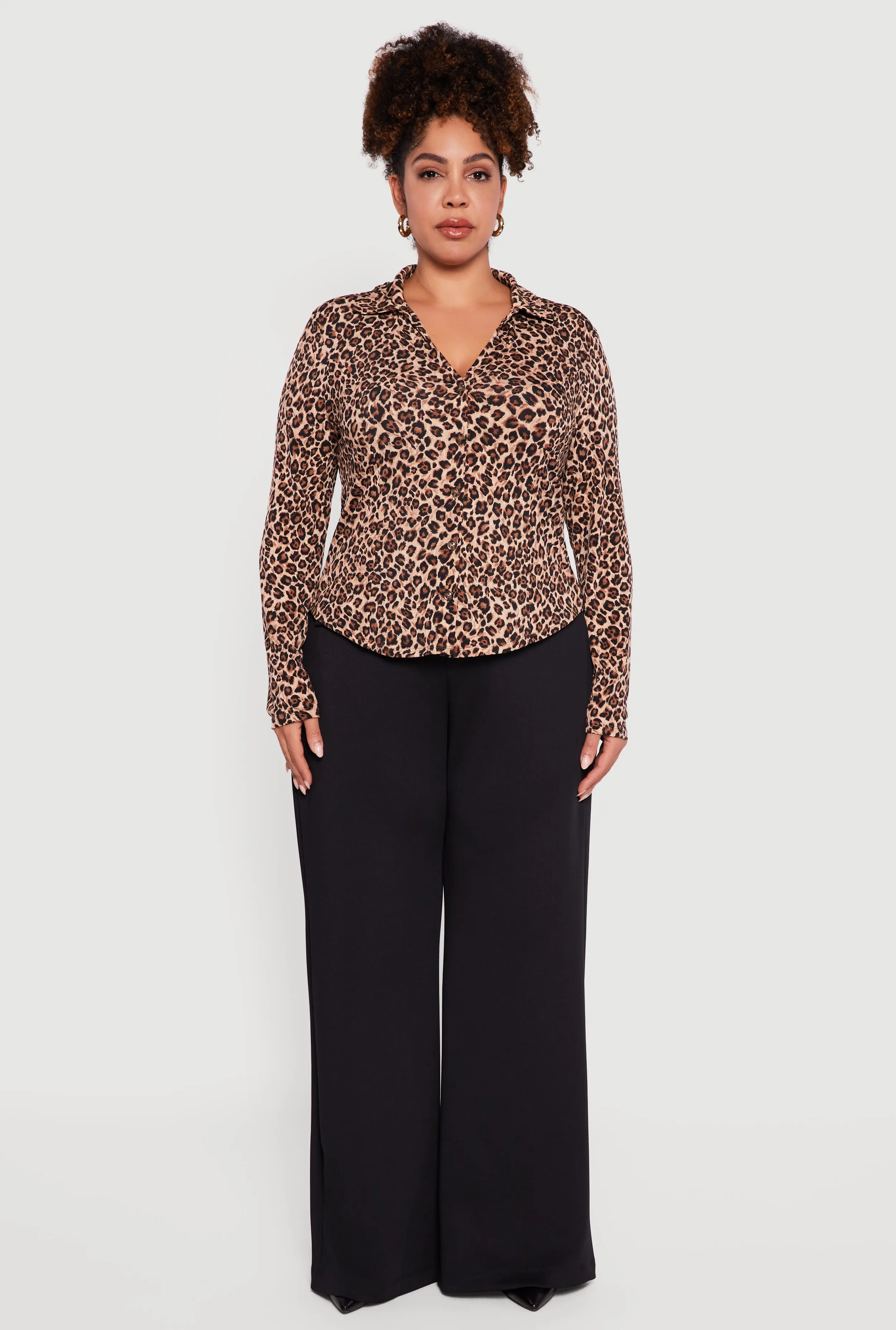 Plus Size Leopard Print Long Sleeve Button Front Shirt sold by Rainbow product image thumbnail 3