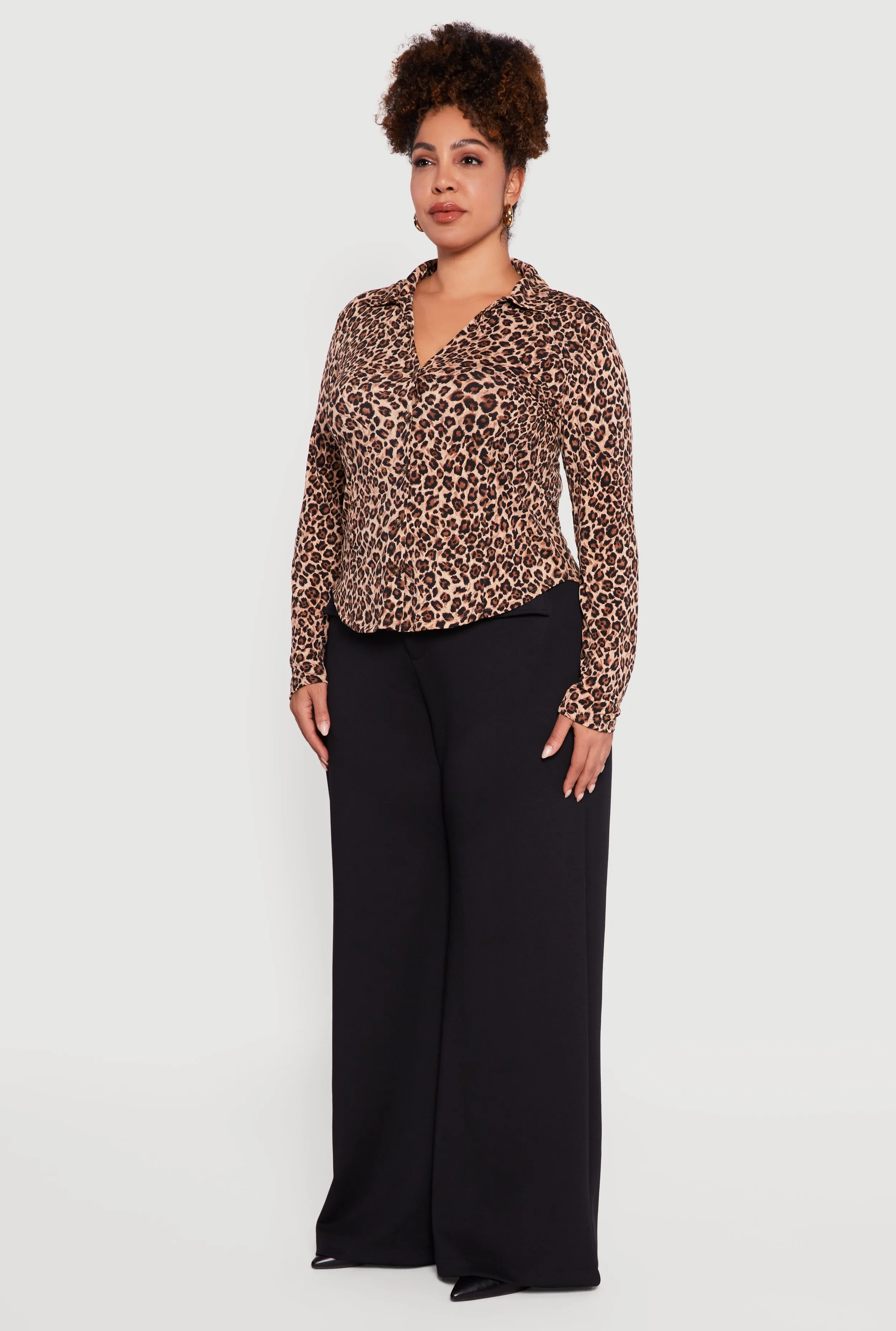 Plus Size Leopard Print Long Sleeve Button Front Shirt sold by Rainbow product image thumbnail 5