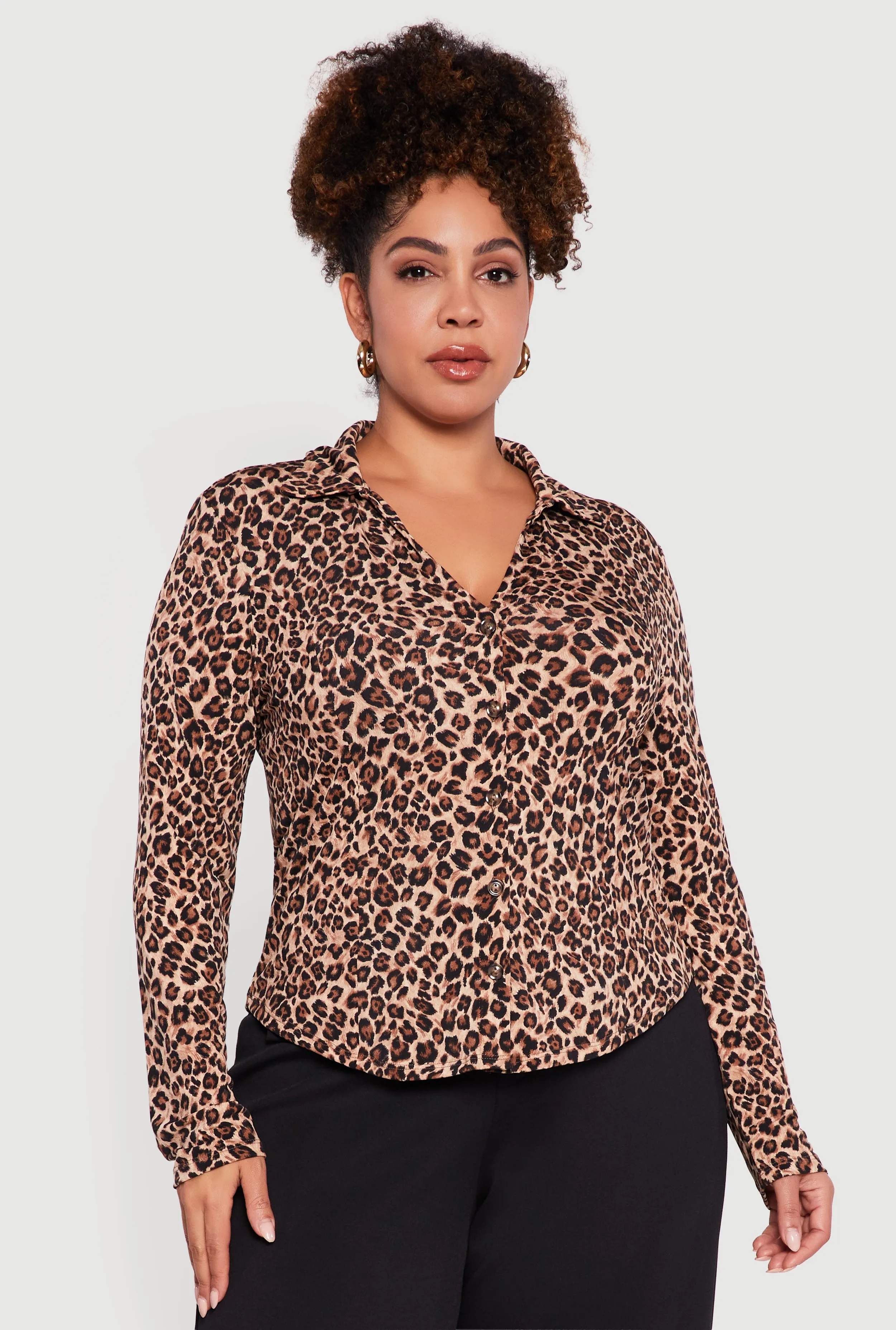 Plus Size Leopard Print Long Sleeve Button Front Shirt sold by Rainbow product image thumbnail 2