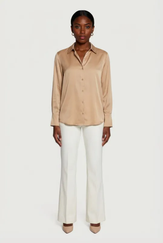 Satin Button Front Long Sleeve Shirt sold by Rainbow