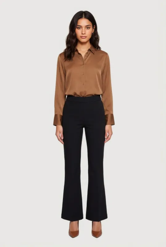 Satin Button Front Long Sleeve Shirt sold by Rainbow