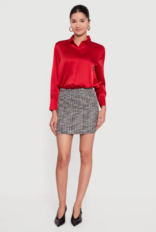 Satin Button Front Long Sleeve Shirt sold by Rainbow