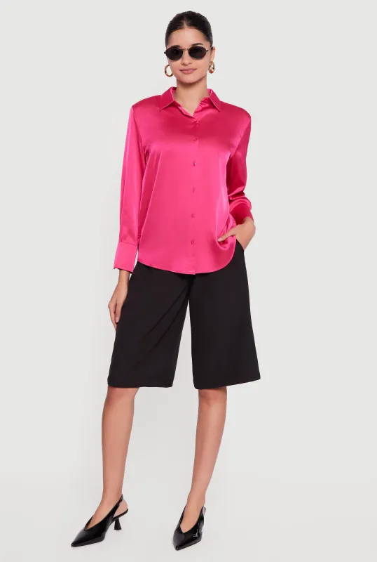 Satin Button Front Long Sleeve Shirt sold by Rainbow