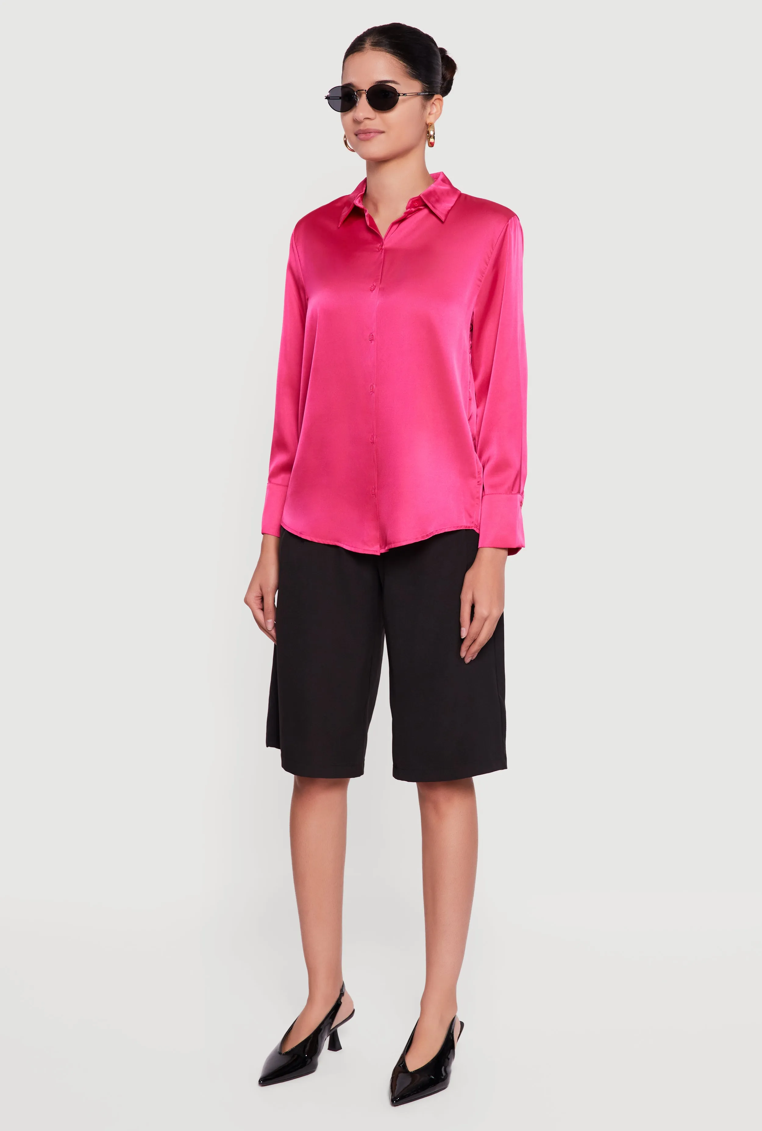 Satin Button Front Long Sleeve Shirt sold by Rainbow product image thumbnail 5