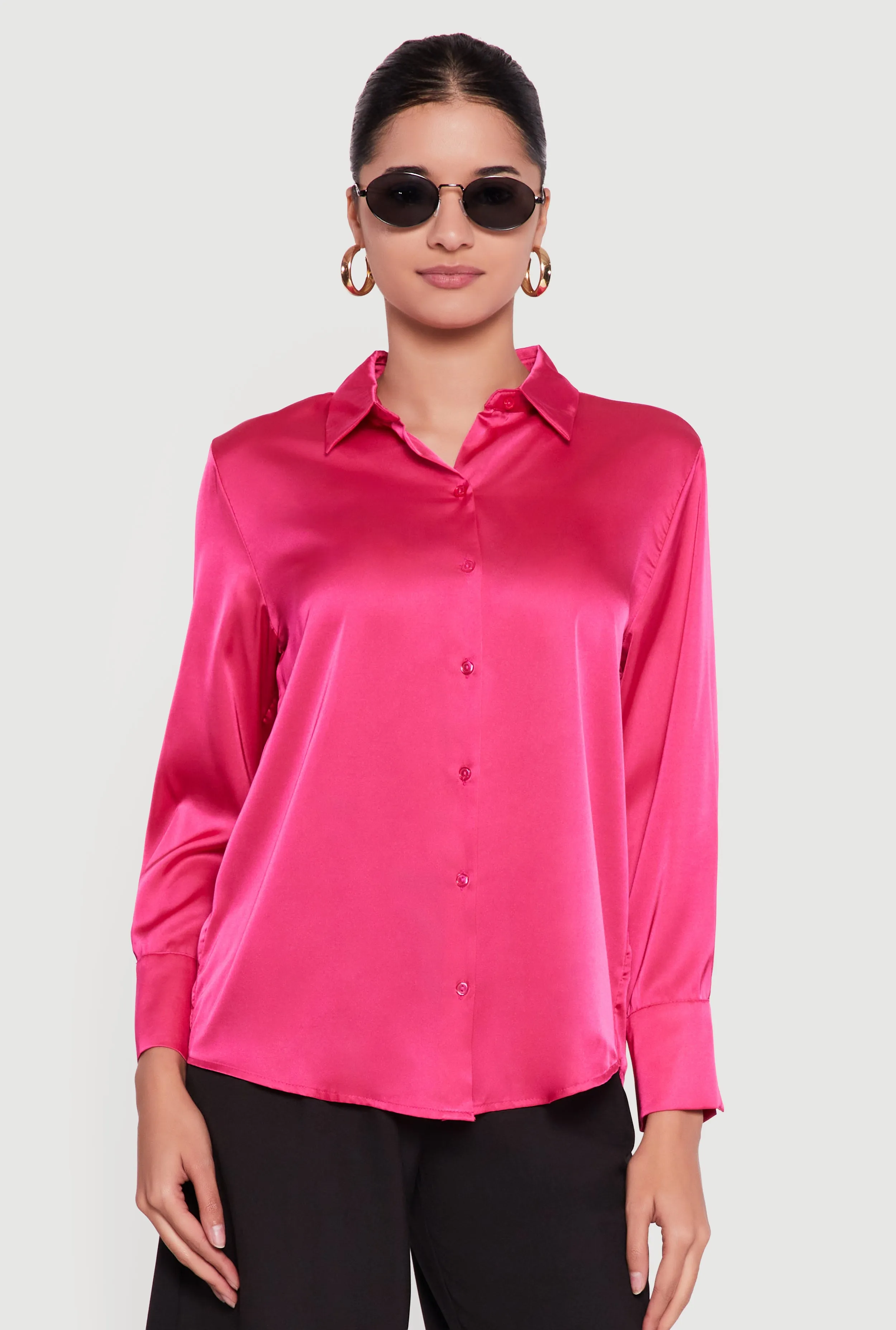Satin Button Front Long Sleeve Shirt sold by Rainbow product image thumbnail 2