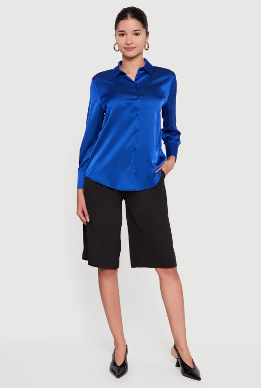 Satin Button Front Long Sleeve Shirt sold by Rainbow