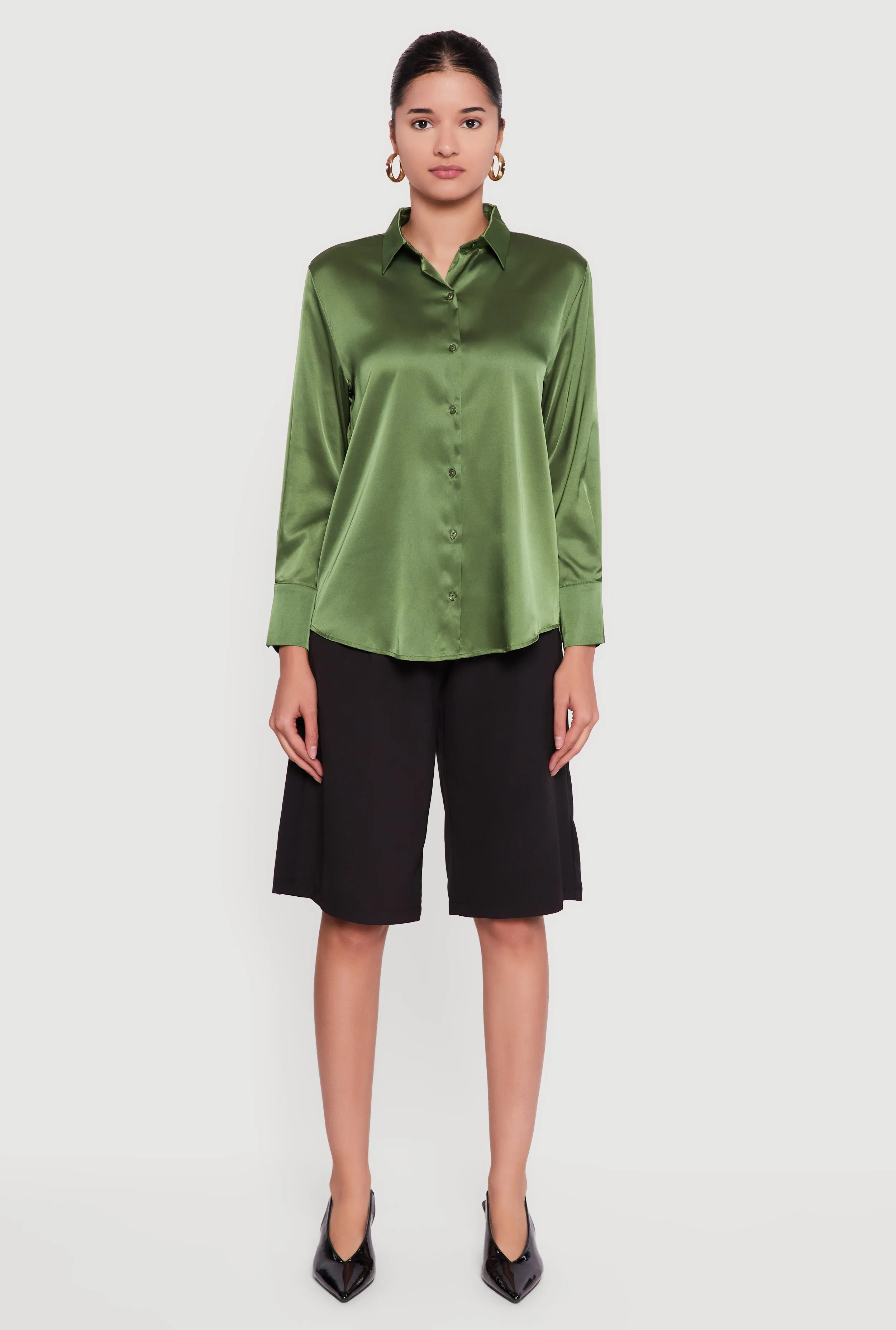 Satin Button Front Long Sleeve Shirt sold by Rainbow product image thumbnail 3