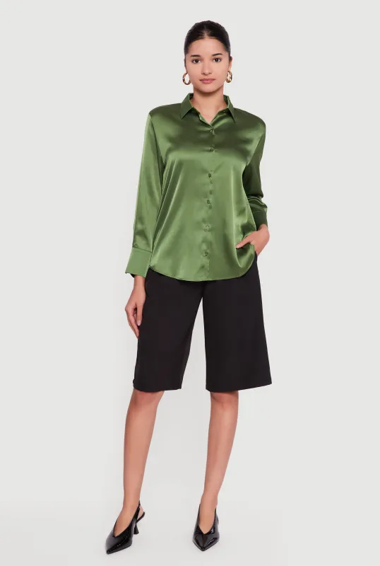 Satin Button Front Long Sleeve Shirt sold by Rainbow