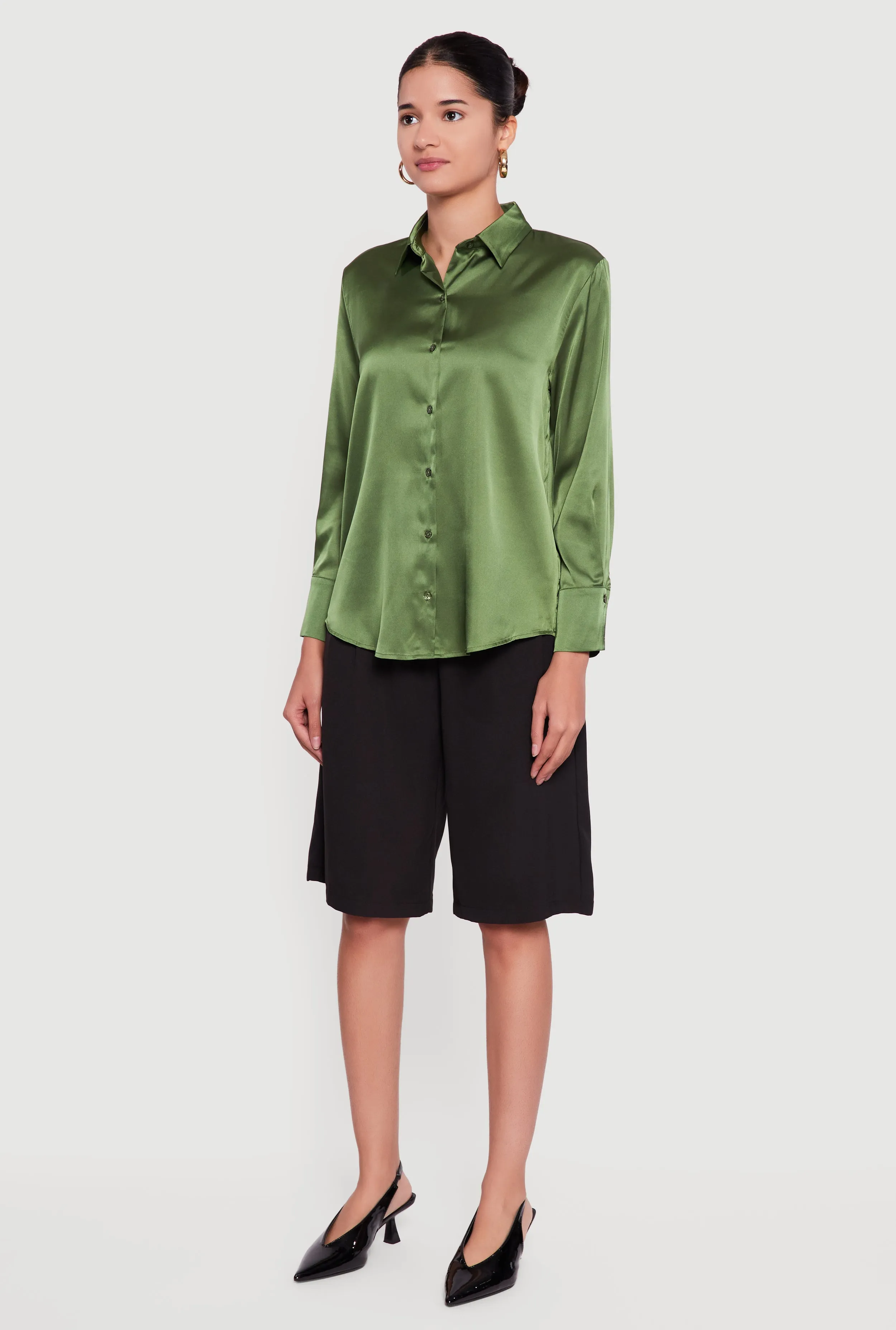 Satin Button Front Long Sleeve Shirt sold by Rainbow product image thumbnail 5