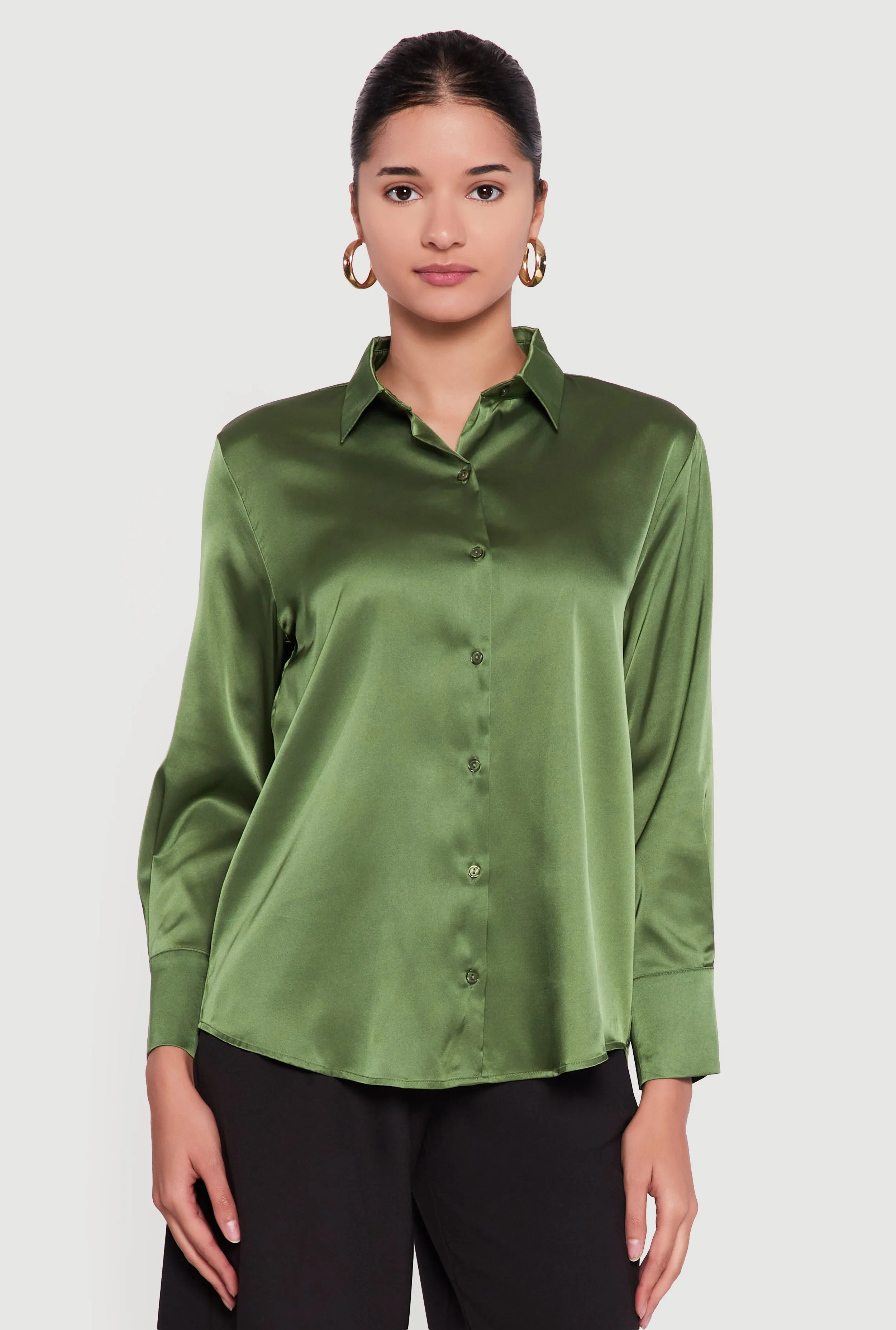 Satin Button Front Long Sleeve Shirt sold by Rainbow product image thumbnail 2