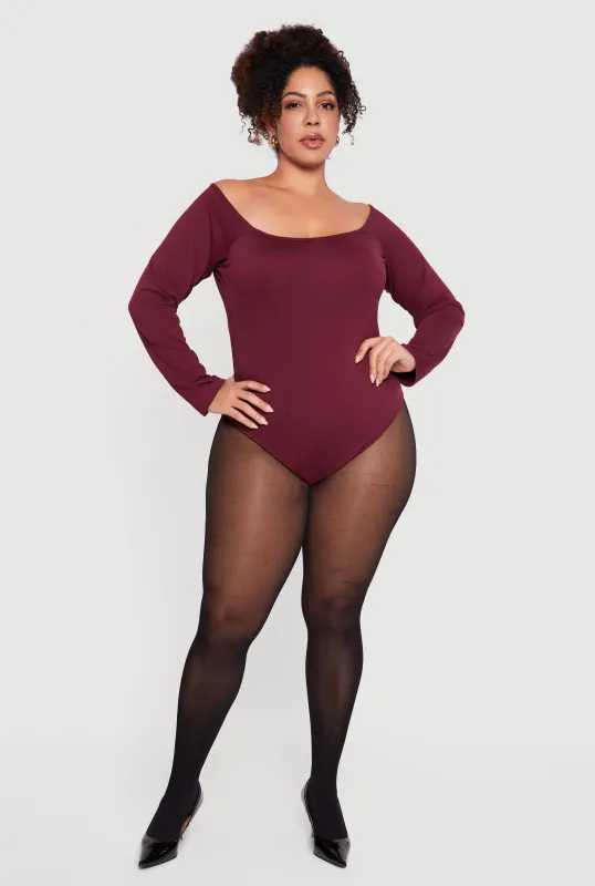 Plus Size Boat Neck Long Sleeve Bodysuit sold by Rainbow