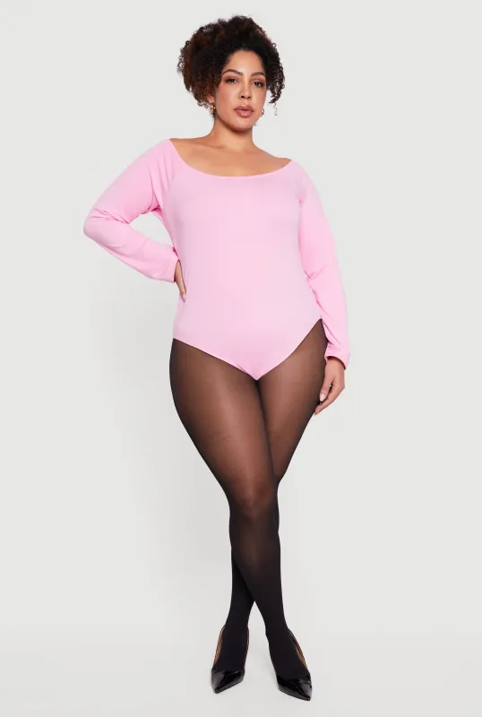 Plus Size Boat Neck Long Sleeve Bodysuit sold by Rainbow