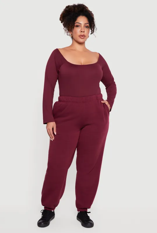 Plus Size High Waisted Fleece Sweatpants with Pockets sold by Rainbow