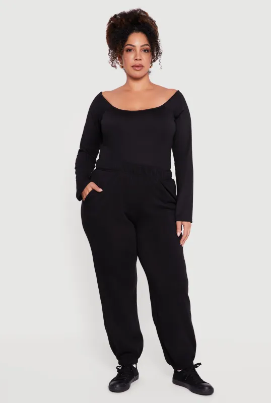 Plus Size High Waisted Fleece Sweatpants with Pockets sold by Rainbow