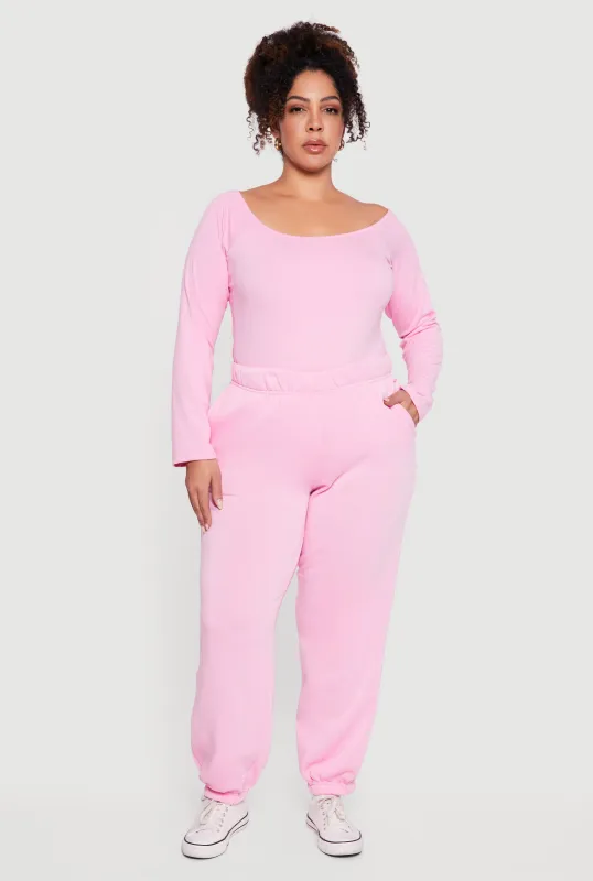 Plus Size High Waisted Fleece Sweatpants with Pockets sold by Rainbow