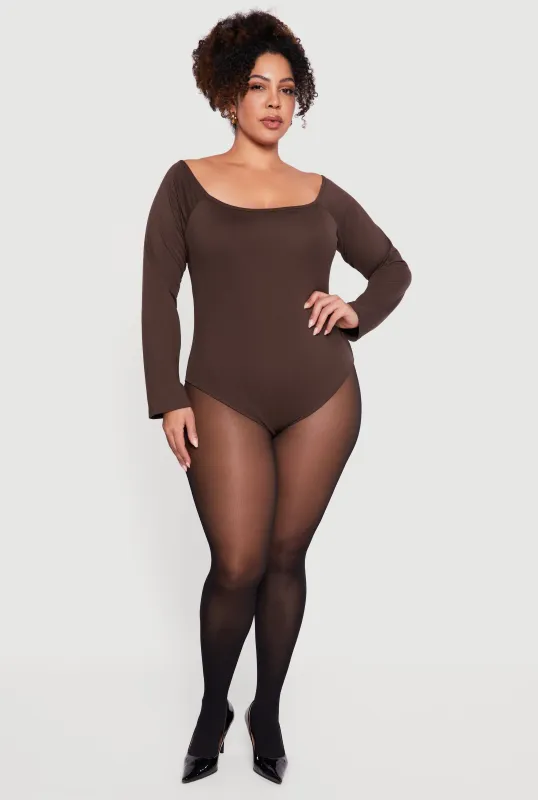 Plus Size Boat Neck Long Sleeve Bodysuit sold by Rainbow