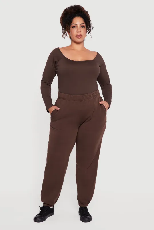 Plus Size High Waisted Fleece Sweatpants with Pockets sold by Rainbow