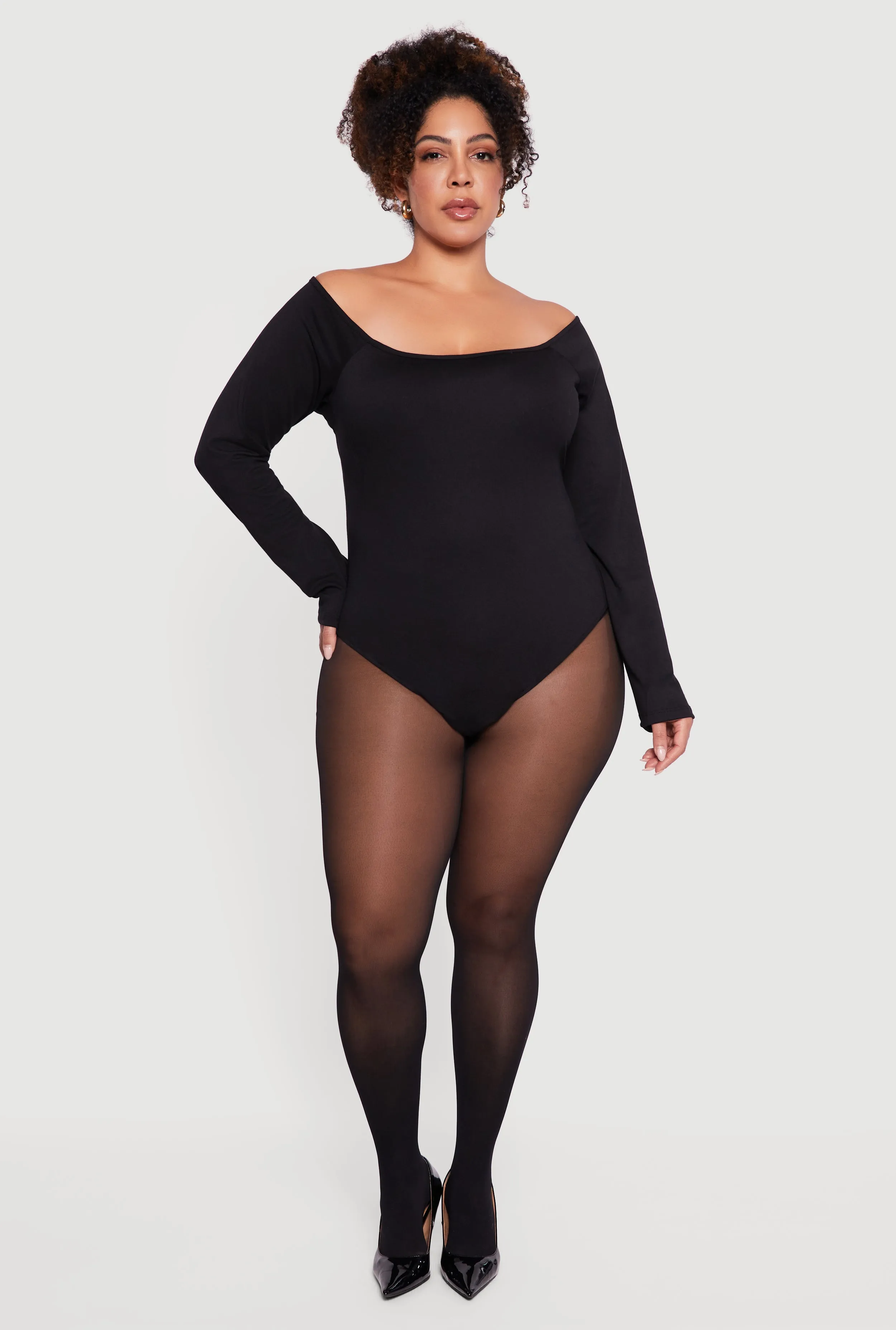 Plus Size Boat Neck Long Sleeve Bodysuit sold by Rainbow