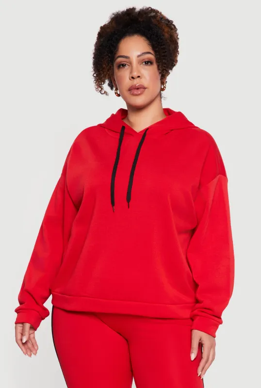 Plus Size Drawstring Hooded Drop Sleeve Sweatshirt sold by Rainbow