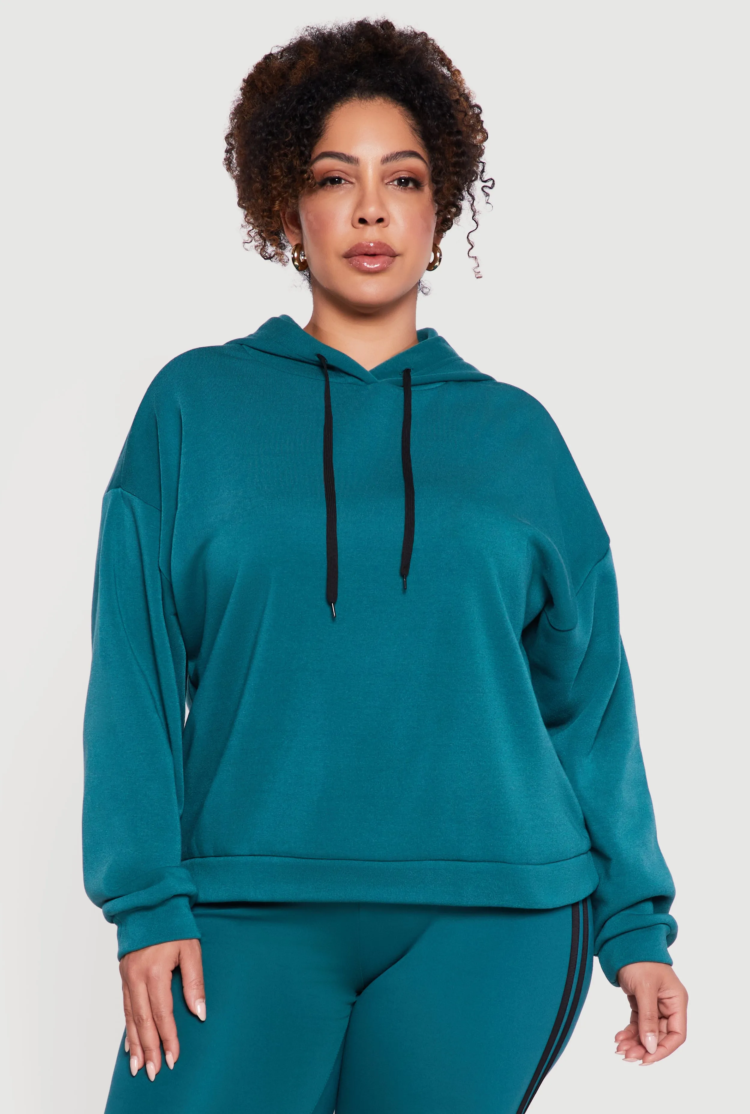 Plus Size Drawstring Hooded Drop Sleeve Sweatshirt sold by Rainbow