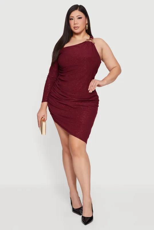 Plus Size Metallic Detail Glitter One Shoulder Dress sold by Rainbow