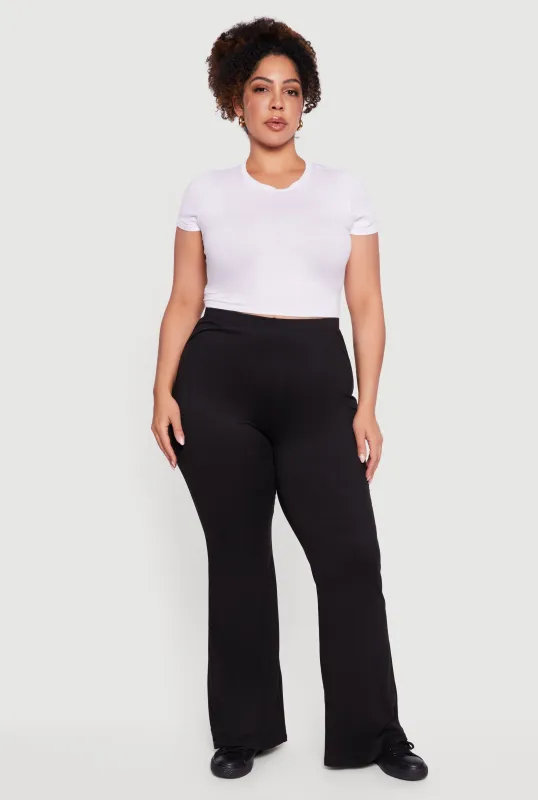 Plus Size Soft Knit Pull On Flare Leg Pants made by Rainbow