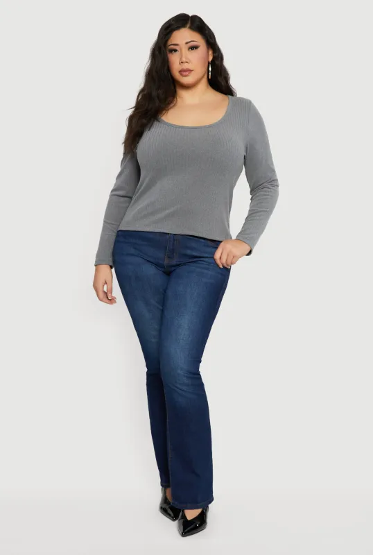 Plus Size Rib Knit Long Sleeve Scoop Neck Top sold by Rainbow