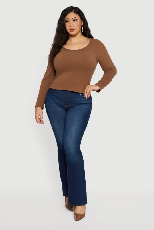 Plus Size Rib Knit Long Sleeve Scoop Neck Top sold by Rainbow