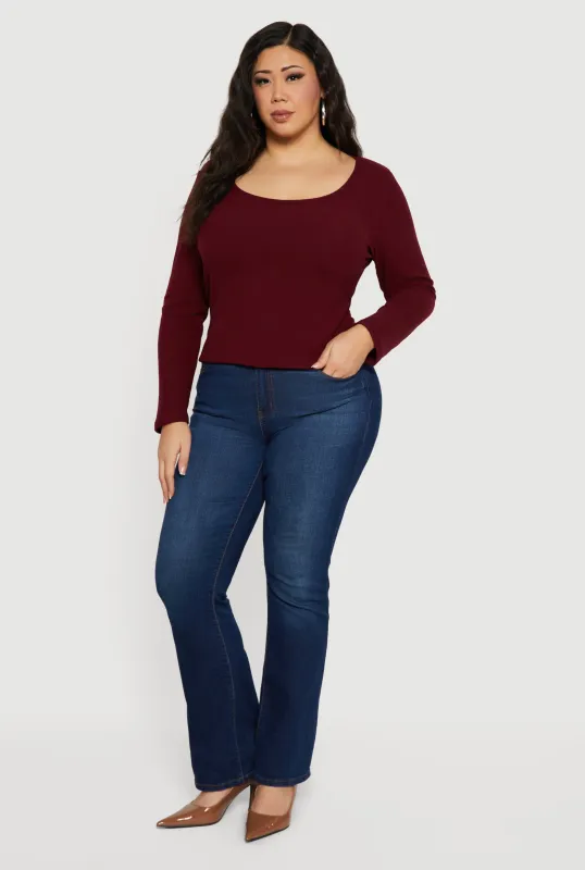Plus Size Rib Knit Long Sleeve Scoop Neck Top sold by Rainbow