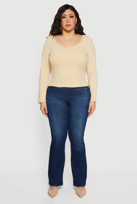 Plus Size Rib Knit Long Sleeve Scoop Neck Top sold by Rainbow