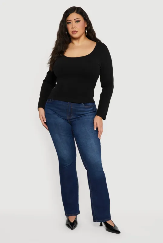Plus Size Rib Knit Long Sleeve Scoop Neck Top sold by Rainbow