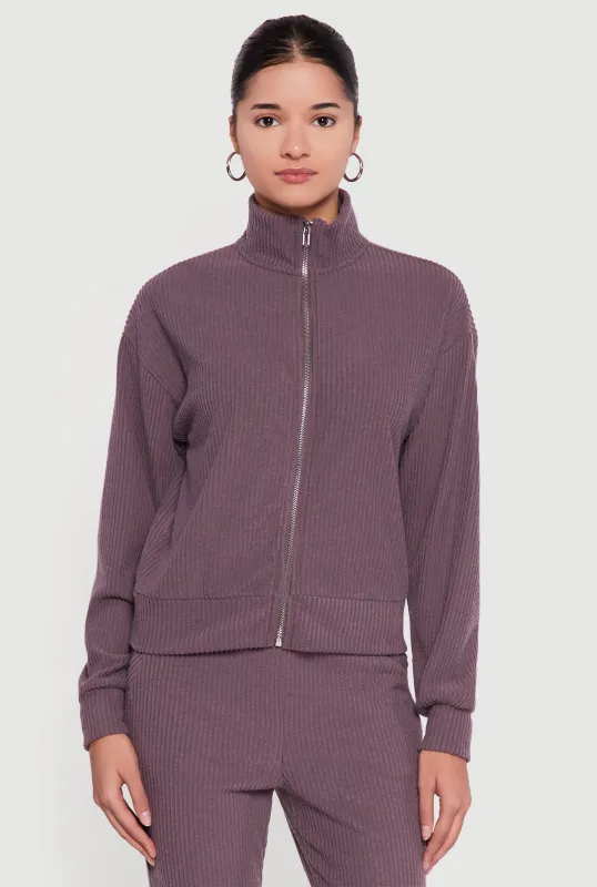Brushed Rib Knit Zip Front Sweater sold by Rainbow