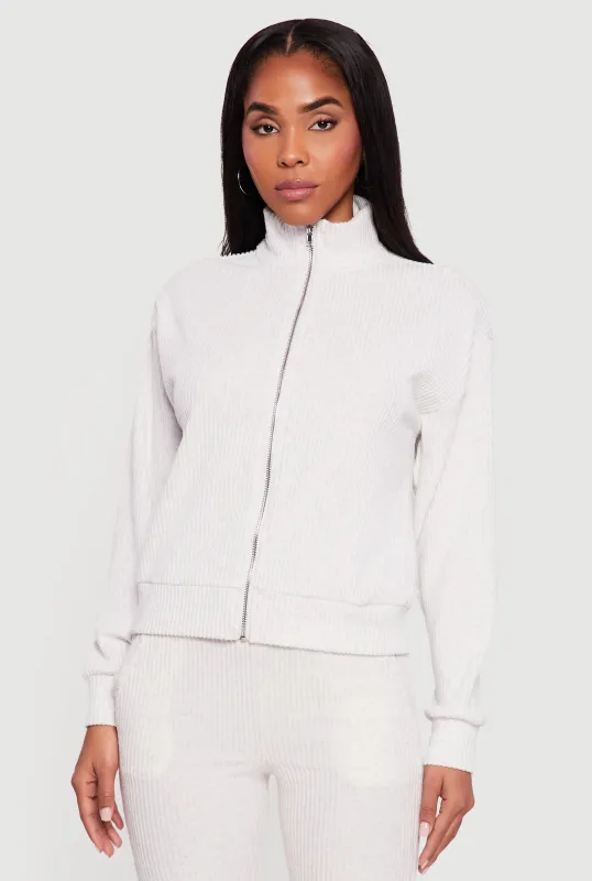 Brushed Rib Knit Zip Front Sweater sold by Rainbow