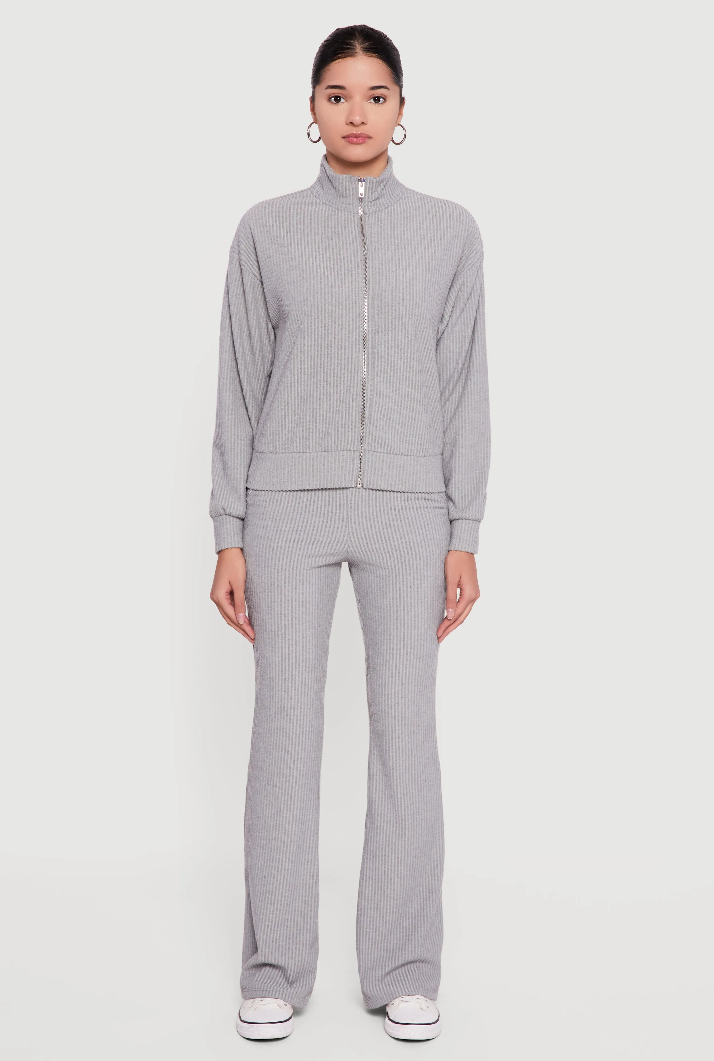 Brushed Rib Knit High Waisted Flare Leg Pants sold by Rainbow product image thumbnail 2