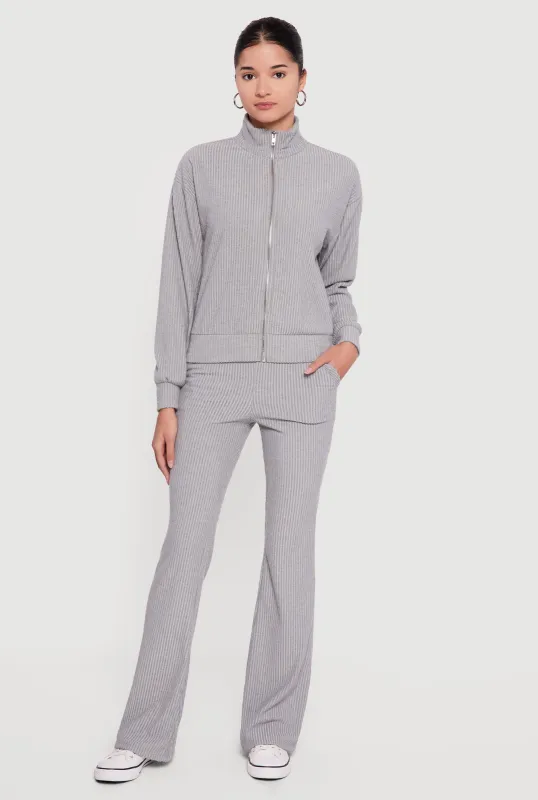 Brushed Rib Knit High Waisted Flare Leg Pants sold by Rainbow