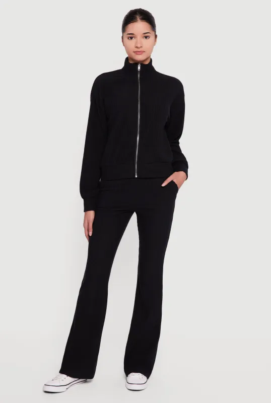 Brushed Rib Knit High Waisted Flare Leg Pants sold by Rainbow