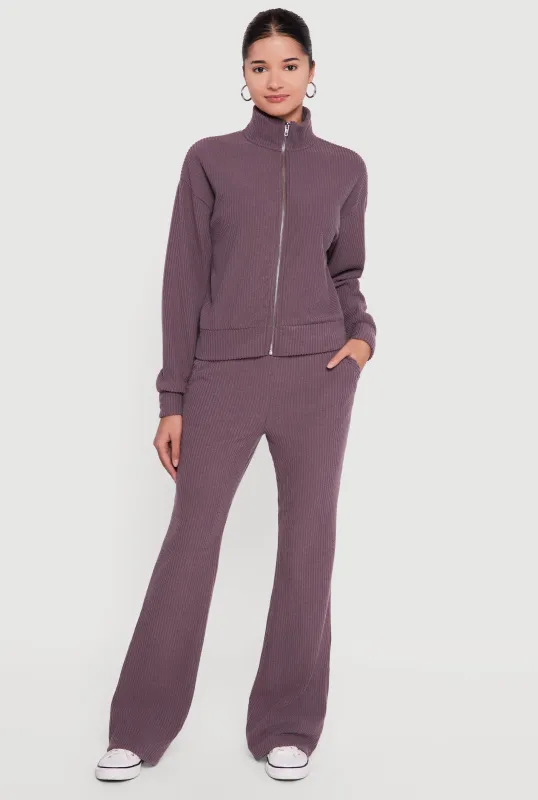 Brushed Rib Knit High Waisted Flare Leg Pants sold by Rainbow