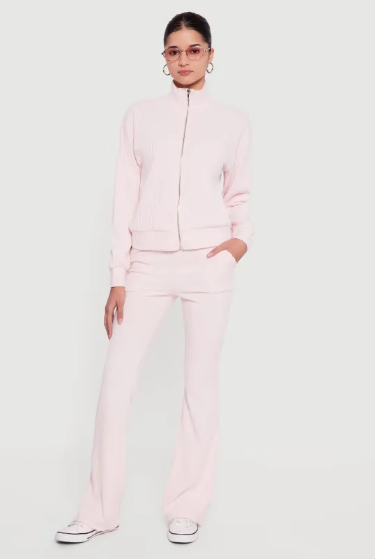 Brushed Rib Knit High Waisted Flare Leg Pants sold by Rainbow