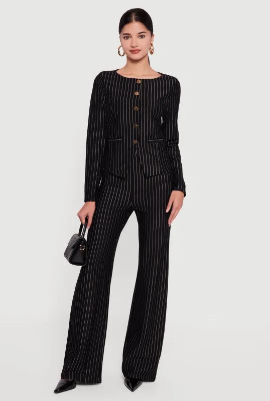 Pinstriped High Waisted Pleated Dress Pants sold by Rainbow