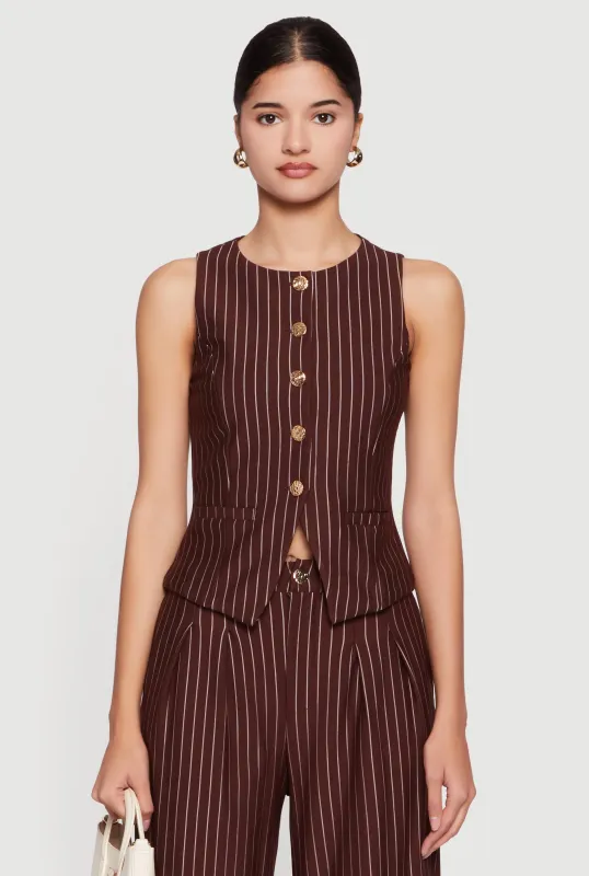 Metallic Button Front Pinstripe Blazer Vest sold by Rainbow