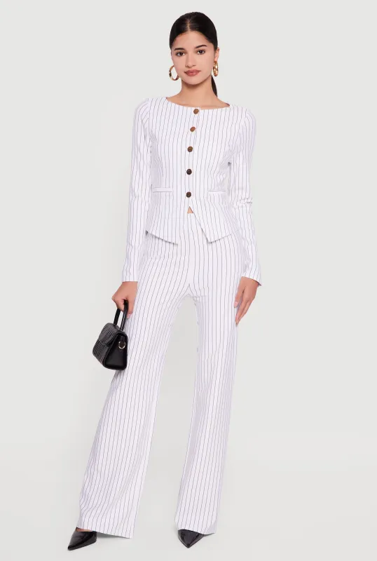 Pinstriped High Waisted Pleated Dress Pants sold by Rainbow