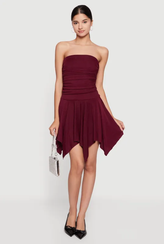 Strapless Side Ruched Handkerchief Hem Dress sold by Rainbow