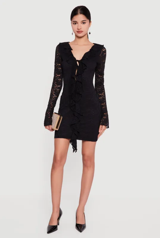 Tie Front Keyhole Detail Lace Mini Dress sold by Rainbow