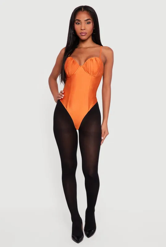 Solid Ruched Corset Bodysuit sold by Rainbow