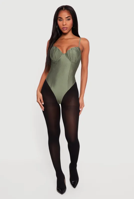 Solid Ruched Corset Bodysuit sold by Rainbow