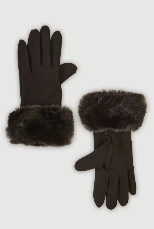 Faux Fur Trim Cuffed Gloves sold by Rainbow