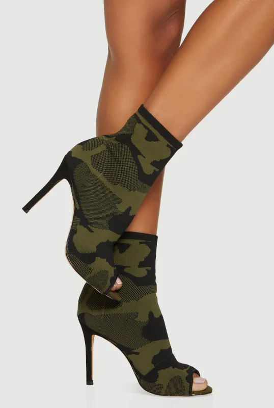 Knit Peep Toe Stiletto Heel Booties sold by Rainbow