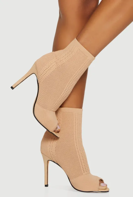 Knit Peep Toe Stiletto Heel Booties sold by Rainbow
