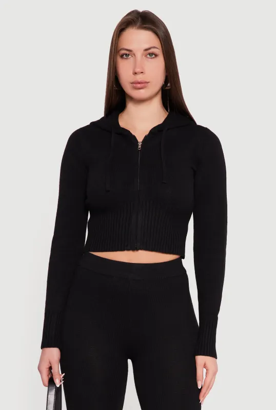 Cropped Hooded Zip Front Sweater sold by Rainbow